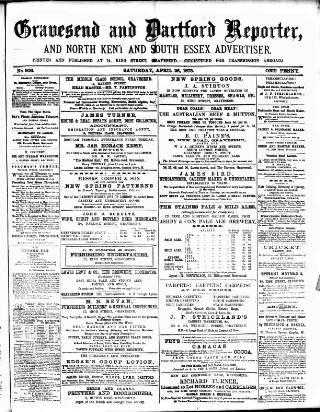 cover page of Gravesend Reporter, North Kent and South Essex Advertiser published on April 26, 1873