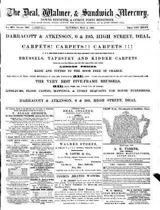 cover page of Deal, Walmer & Sandwich Mercury published on May 2, 1885