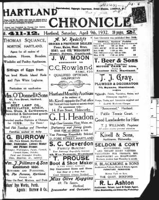 cover page of Hartland and West Country Chronicle published on April 9, 1932