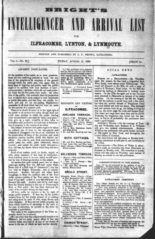 cover page of Bright's Intelligencer and Arrival List published on August 17, 1860