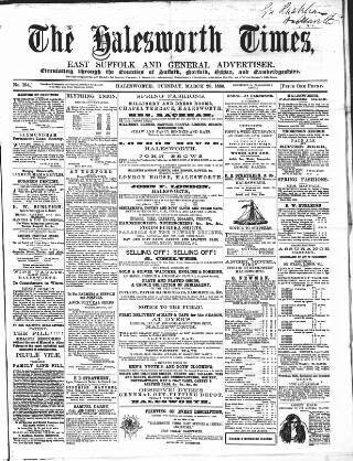 cover page of The Halesworth Times and East Suffolk Advertiser. published on March 29, 1859