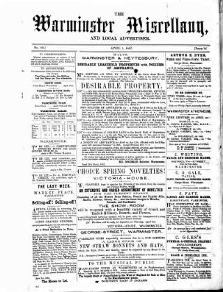 cover page of Warminster Miscellany, and Local Advertiser published on April 1, 1862