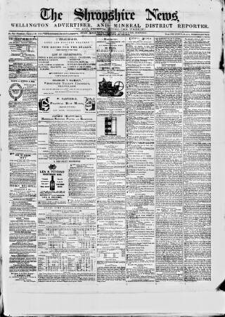 cover page of Shropshire News published on February 20, 1873