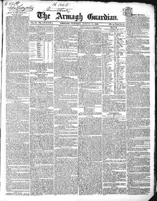 cover page of Armagh Guardian published on August 11, 1846