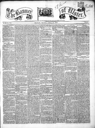 cover page of Banner of Ulster published on April 19, 1850