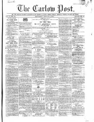 cover page of Carlow Post published on August 11, 1855