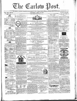 cover page of Carlow Post published on April 20, 1872