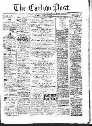 cover page of Carlow Post published on March 29, 1873