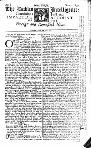 cover page of Dublin Intelligence published on April 26, 1712