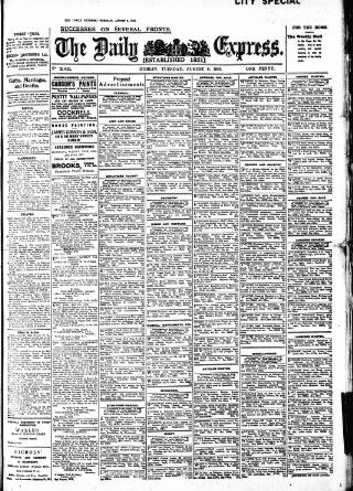 cover page of Dublin Daily Express published on August 8, 1916