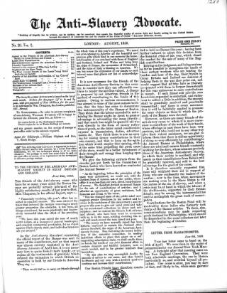 cover page of Anti-Slavery Advocate published on August 2, 1858