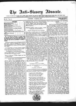 cover page of Anti-Slavery Advocate published on March 1, 1859