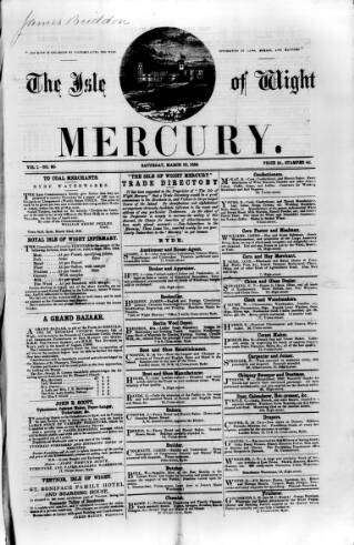 cover page of Isle of Wight Mercury published on March 29, 1856