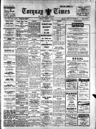 cover page of Torquay Times, and South Devon Advertiser published on March 1, 1940