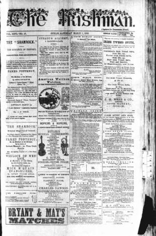 cover page of The Irishman published on March 1, 1884