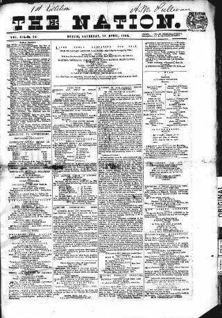 cover page of Dublin Weekly Nation published on April 19, 1862