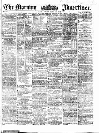 cover page of Morning Advertiser published on April 19, 1861