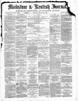 cover page of Maidstone Journal and Kentish Advertiser published on March 29, 1884