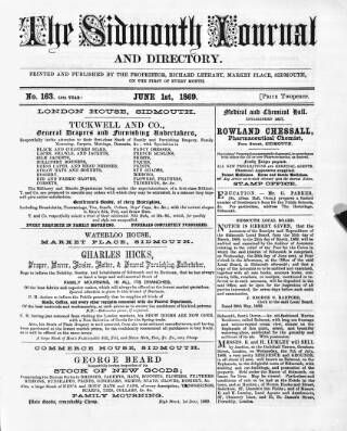 cover page of Sidmouth Journal and Directory published on June 1, 1869