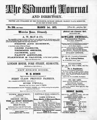 cover page of Sidmouth Journal and Directory published on March 1, 1871