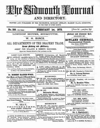 cover page of Sidmouth Journal and Directory published on February 1, 1872