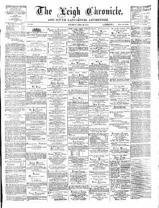 cover page of Leigh Chronicle and Weekly District Advertiser published on April 16, 1870