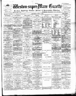 cover page of Weston-super-Mare Gazette, and General Advertiser published on June 1, 1895