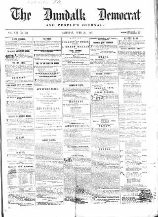 cover page of Dundalk Democrat, and People's Journal published on April 26, 1862