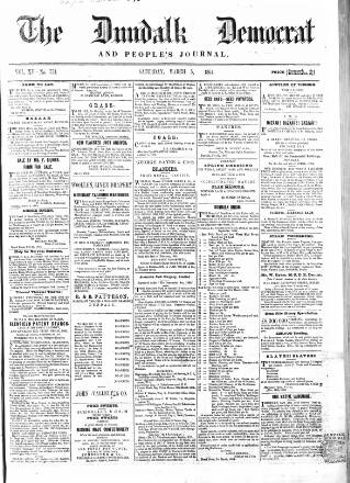 cover page of Dundalk Democrat, and People's Journal published on March 5, 1864