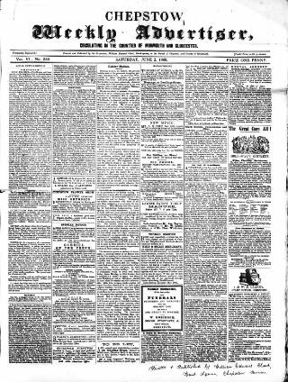 cover page of Chepstow Weekly Advertiser published on June 2, 1860