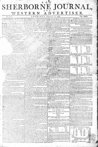 cover page of Sherborne Journal published on February 1, 1787