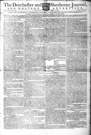 cover page of Dorchester and Sherborne journal, and Western Advertiser published on April 17, 1795