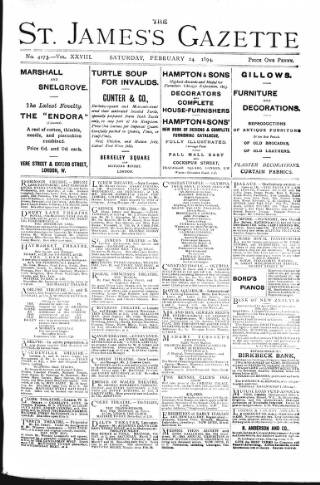 cover page of St James's Gazette published on February 24, 1894