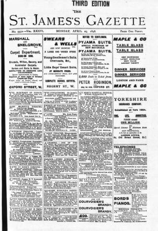 cover page of St James's Gazette published on April 25, 1898