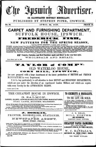 cover page of Ipswich Advertiser, or, Illustrated Monthly Miscellany published on April 1, 1859