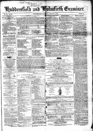 cover page of Huddersfield and Holmfirth Examiner published on August 13, 1853