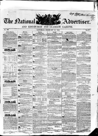 cover page of National Advertiser and Edinburgh and Glasgow Gazette published on February 19, 1848