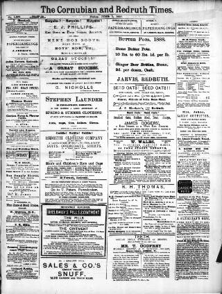 cover page of Cornubian and Redruth Times published on June 1, 1888