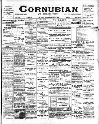 cover page of Cornubian and Redruth Times published on August 13, 1904