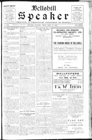 cover page of Bellshill Speaker published on April 25, 1930