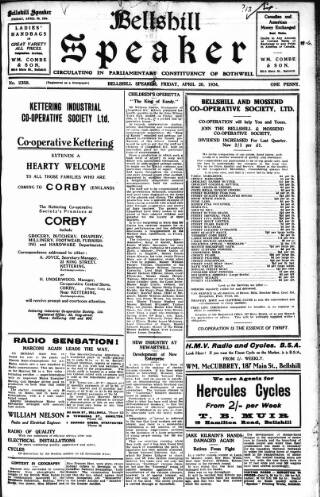 cover page of Bellshill Speaker published on April 20, 1934
