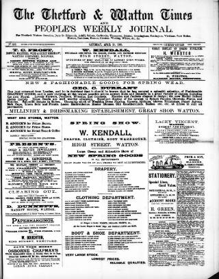 cover page of Thetford & Watton Times published on April 19, 1890