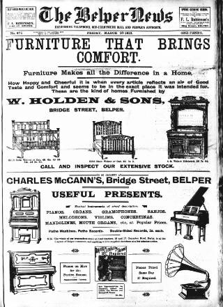 cover page of Belper News published on March 28, 1913