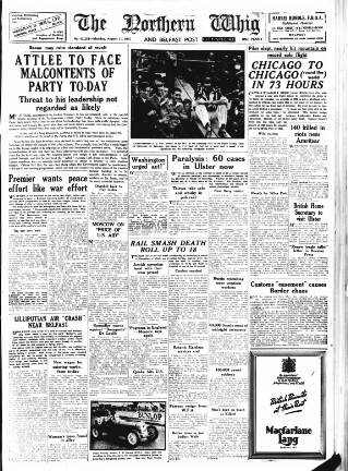 cover page of Northern Whig published on August 11, 1947