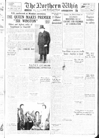 cover page of Northern Whig published on April 25, 1953