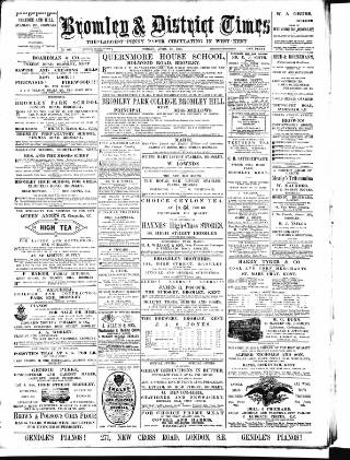 cover page of Bromley & District Times published on April 28, 1893