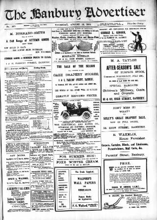 cover page of Banbury Advertiser published on August 13, 1908