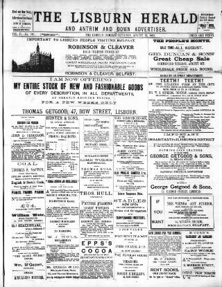 cover page of Lisburn Herald, and Antrim and Down Advertiser published on August 12, 1893