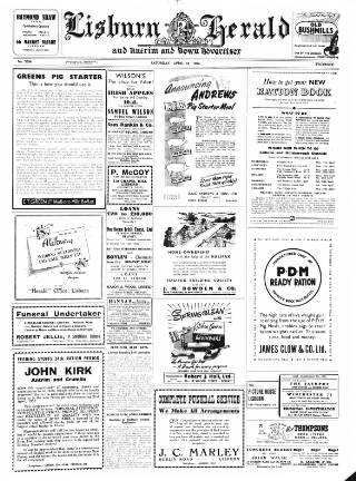 cover page of Lisburn Herald and Antrim and Down Advertiser published on April 19, 1952