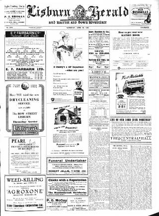 cover page of Lisburn Herald and Antrim and Down Advertiser published on April 25, 1953